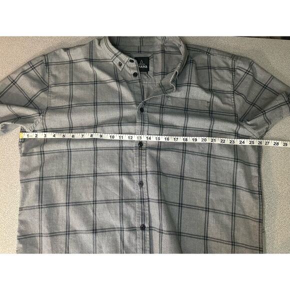 Prana | Size: XXL | Organic‎ Cotton short sleeve button front shirt plaid gray - Picture 6 of 7